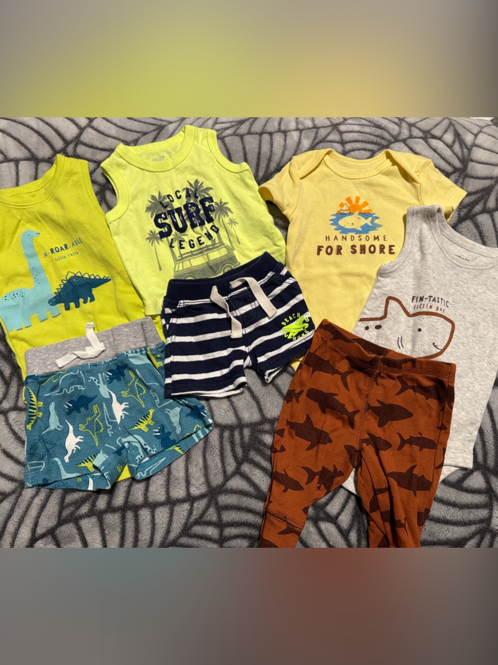 Baby 0-3 Months Summer Outfit Bundle - 4 Tops, 3 Bottoms